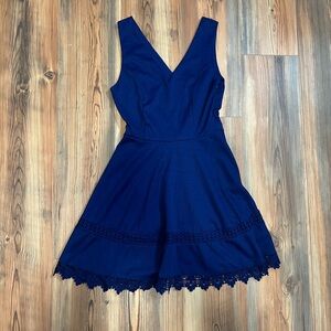 Blue V neck wide strap tank top dress